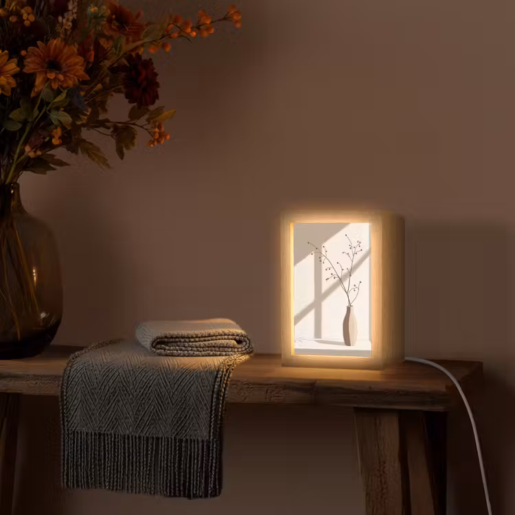 Vaas - Takken - Bessen - Minimalistisch Light Box met kabel (Tafellamp) klein -sfeer4