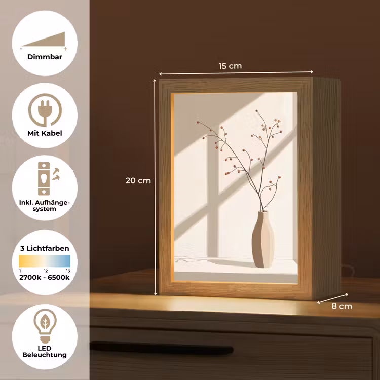 Vaas - Takken - Bessen - Minimalistisch Light Box met kabel (Tafellamp) klein -USP_DE