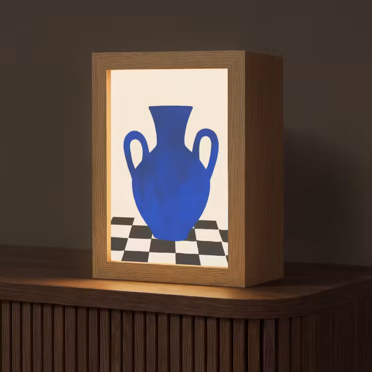 Vaas - Blauw - Geblokt - Modern Light Box met kabel (Tafellamp) klein -z3d_website