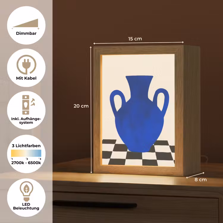 Vaas - Blauw - Geblokt - Modern Light Box met kabel (Tafellamp) klein -USP_DE