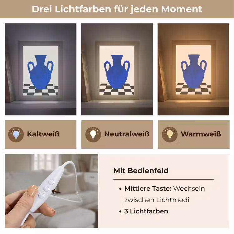 Vaas - Blauw - Geblokt - Modern Light Box met kabel (Tafellamp) klein -USP_lichtkleurDE