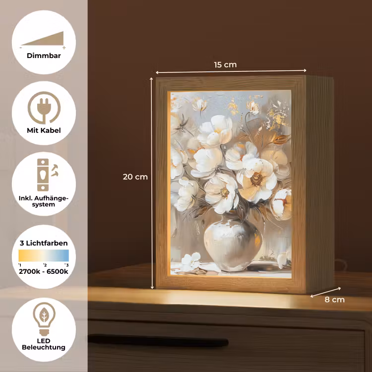 Vaas - Bloemen - Kunst - Goud Light Box met kabel (Tafellamp) klein -USP_DE