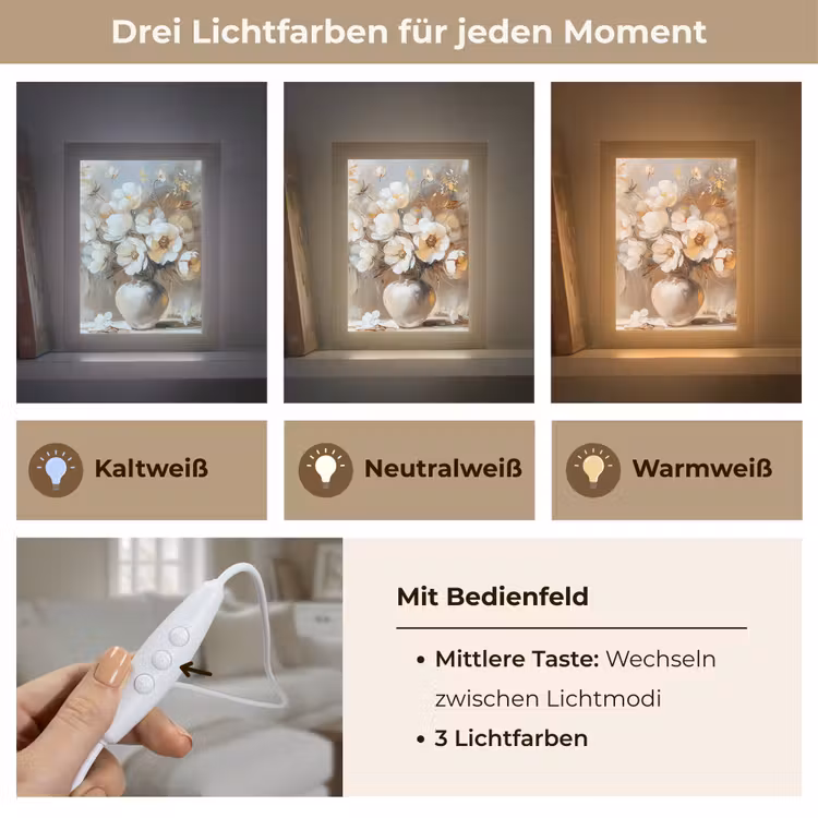 Vaas - Bloemen - Kunst - Goud Light Box met kabel (Tafellamp) klein -USP_lichtkleurDE