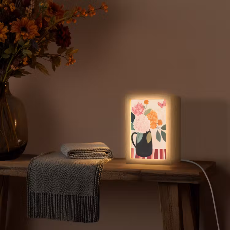 Vaas - Bloemen - Vlinder - Rood Light Box met kabel (Tafellamp) klein -sfeer4