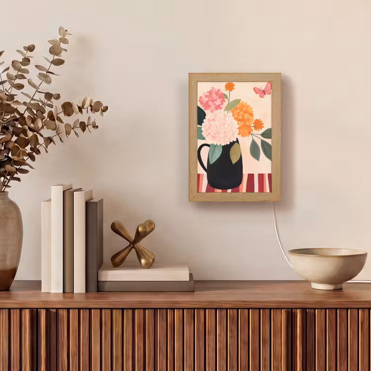 Vaas - Bloemen - Vlinder - Rood Light Box met kabel (Tafellamp) klein -sfeer2
