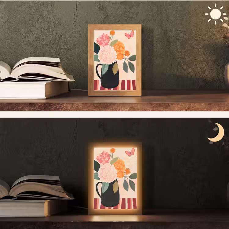 Vaas - Bloemen - Vlinder - Rood Light Box met kabel (Tafellamp) klein -sfeer3