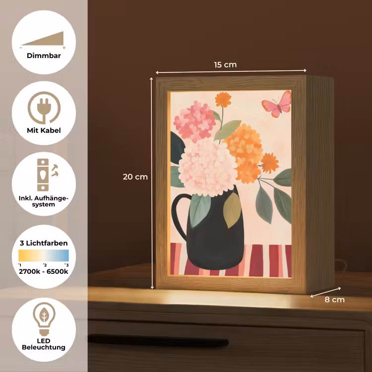 Vaas - Bloemen - Vlinder - Rood Light Box met kabel (Tafellamp) klein -USP_DE