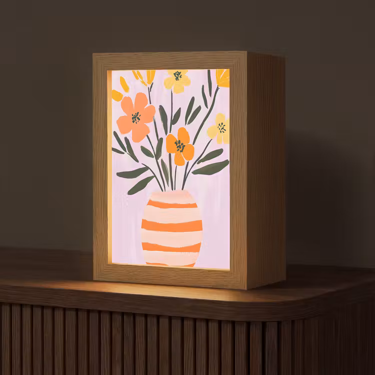 Vaas - Gestreept - Bloemen - Oranje Light Box met kabel (Tafellamp) klein -z3d_website