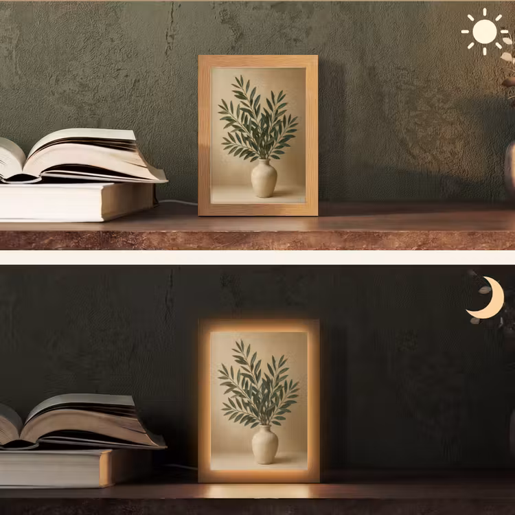 Vaas - Olijftakken - Bladeren - Beige Light Box met kabel (Tafellamp) klein -sfeer3