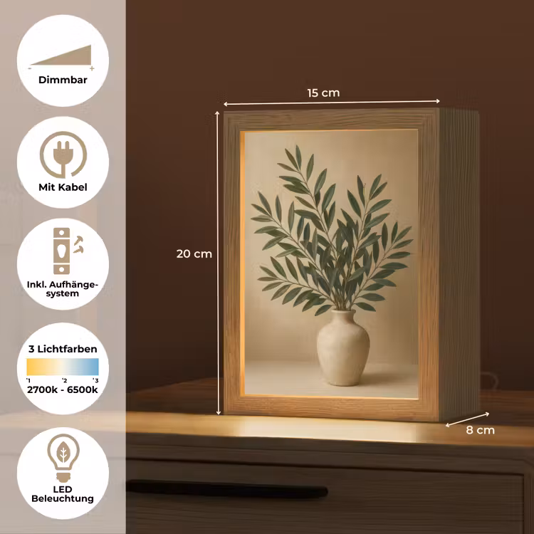 Vaas - Olijftakken - Bladeren - Beige Light Box met kabel (Tafellamp) klein -USP_DE