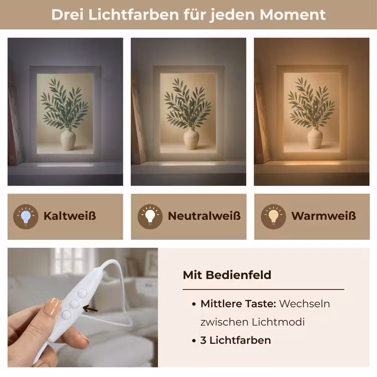 Vaas - Olijftakken - Bladeren - Beige Light Box met kabel (Tafellamp) klein -USP_lichtkleurDE