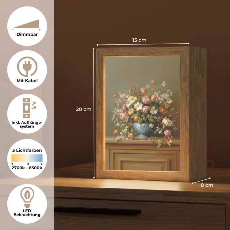 Vaas - Pastel - Kleuren - Bloemen Light Box met kabel (Tafellamp) klein -USP_DE