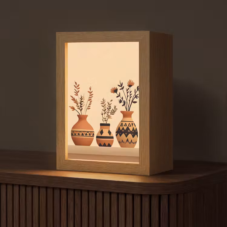 Vazen - Bloemen - Bladeren - Minimalistisch Light Box met kabel (Tafellamp) klein -z3d_website