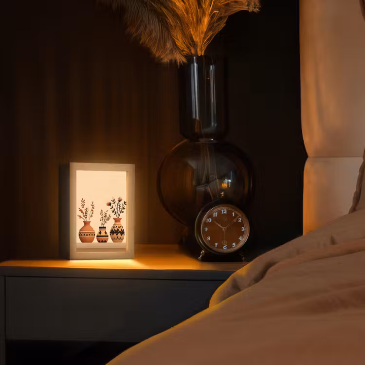 Vazen - Bloemen - Bladeren - Minimalistisch Light Box met kabel (Tafellamp) klein -sfeer1
