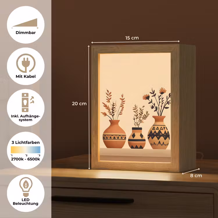 Vazen - Bloemen - Bladeren - Minimalistisch Light Box met kabel (Tafellamp) klein -USP_DE