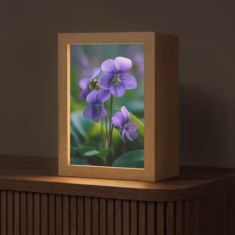Viooltjes - Paars - Bloem - Bladeren Light Box met kabel (Tafellamp) klein -z3d_website