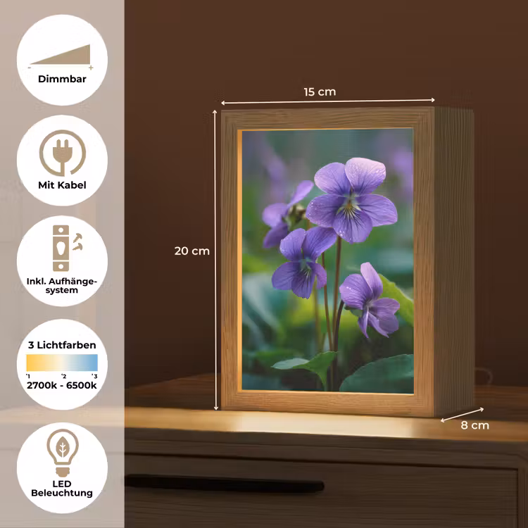 Viooltjes - Paars - Bloem - Bladeren Light Box met kabel (Tafellamp) klein -USP_DE