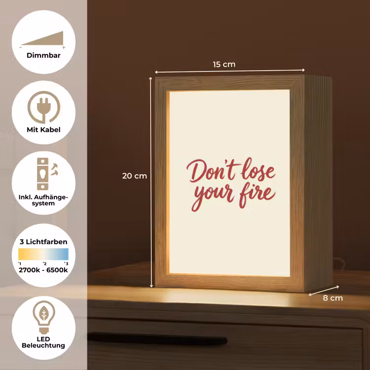Don't lose your fire - Rood - Wit - Minimalistisch Light Box met kabel (Tafellamp) klein -USP_DE