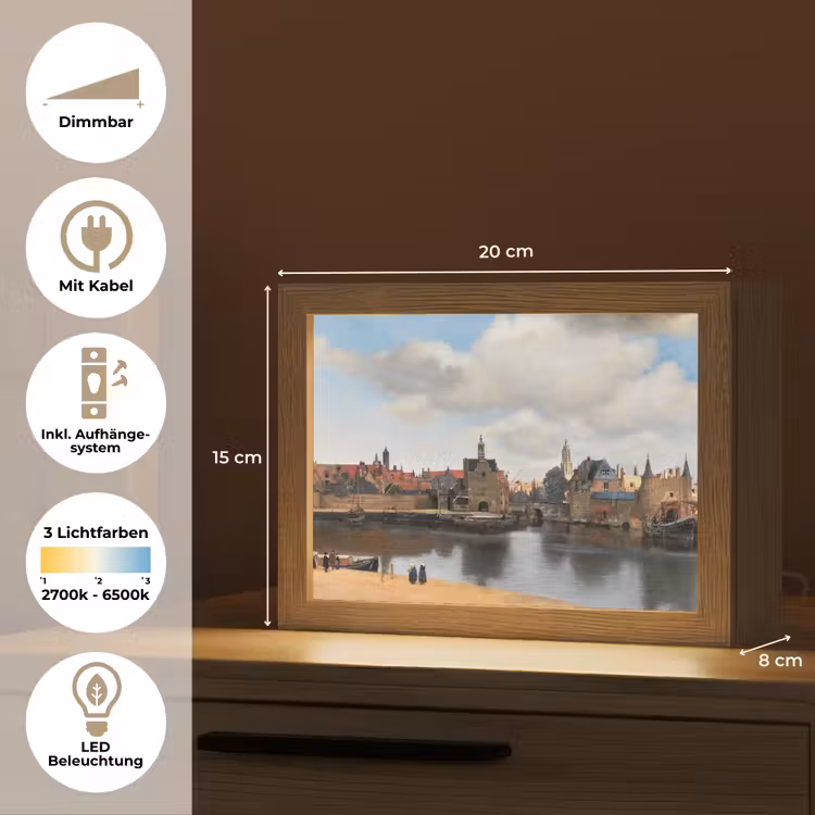 Vermeer - Stad - Oude meesters - Kunst Light Box met kabel (Tafellamp) klein -USP_DE