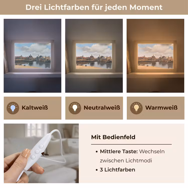 Vermeer - Stad - Oude meesters - Kunst Light Box met kabel (Tafellamp) klein -USP_lichtkleurDE
