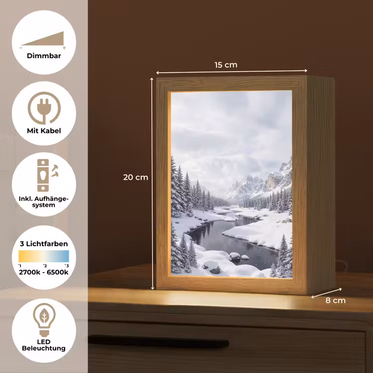 Sneeuwlandschap - Bergen - Rivier - Winter Light Box met kabel (Tafellamp) klein -USP_DE