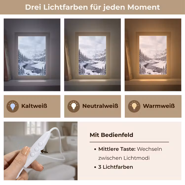 Sneeuwlandschap - Bergen - Rivier - Winter Light Box met kabel (Tafellamp) klein -USP_lichtkleurDE