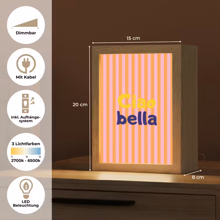 Verticaal - Strepen - Oranje - Ciao bella Light Box met kabel (Tafellamp) klein -USP_DE