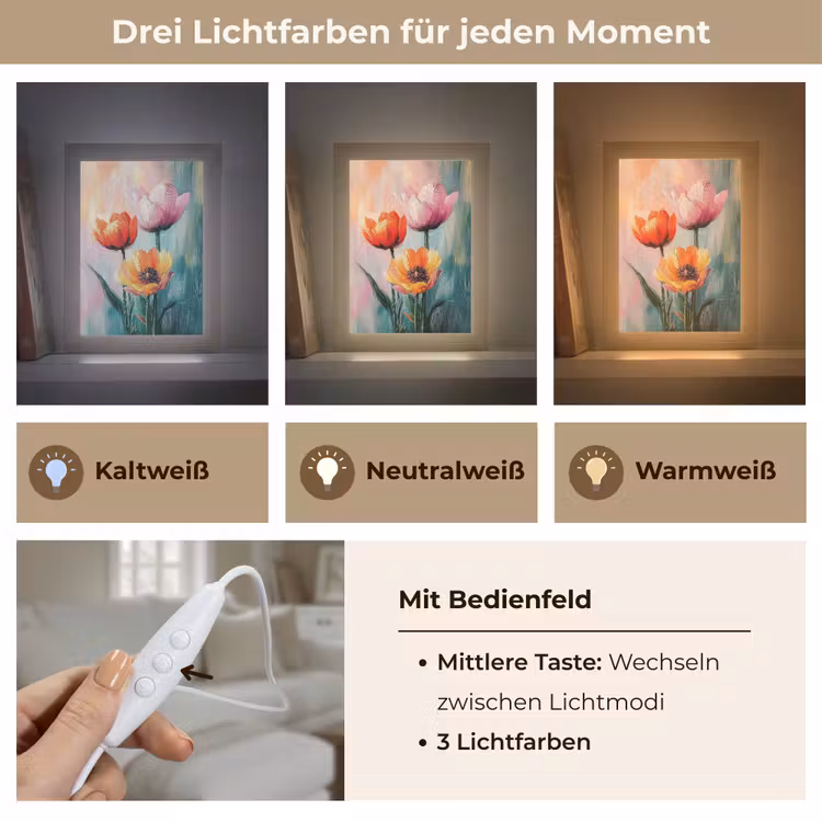 Dromerig - Bloemen - Verfijnde details Light Box met kabel (Tafellamp) klein -USP_lichtkleurDE