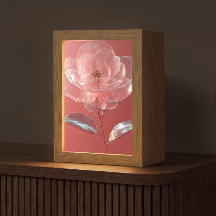 Sierlijk - Bloem - Roze - Glazen Light Box met kabel (Tafellamp) klein -z3d_website
