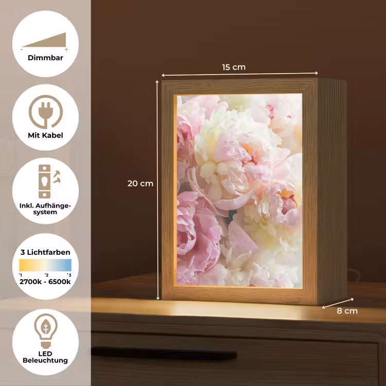Vintage - Bloemen - Rozen - Natuur Light Box met kabel (Tafellamp) klein -USP_DE