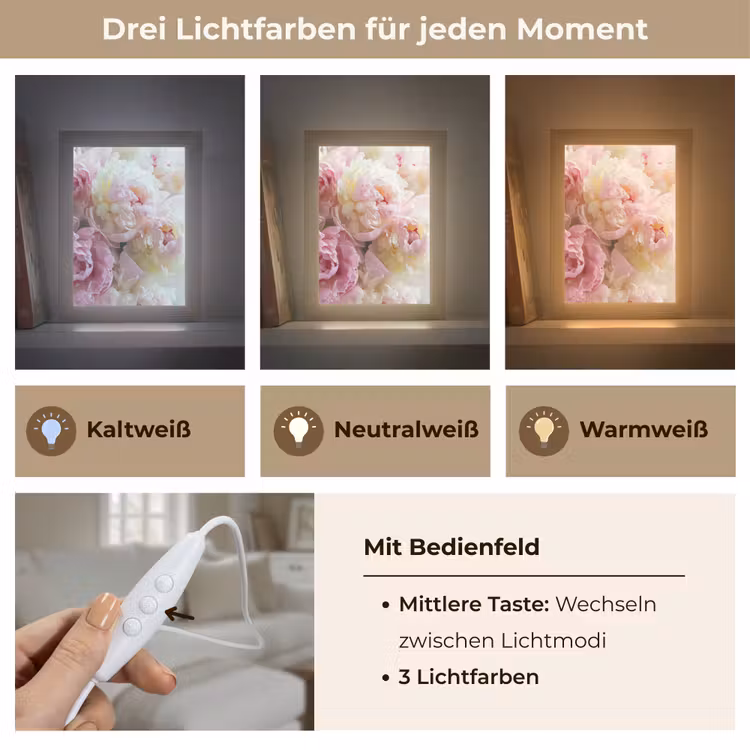 Vintage - Bloemen - Rozen - Natuur Light Box met kabel (Tafellamp) klein -USP_lichtkleurDE