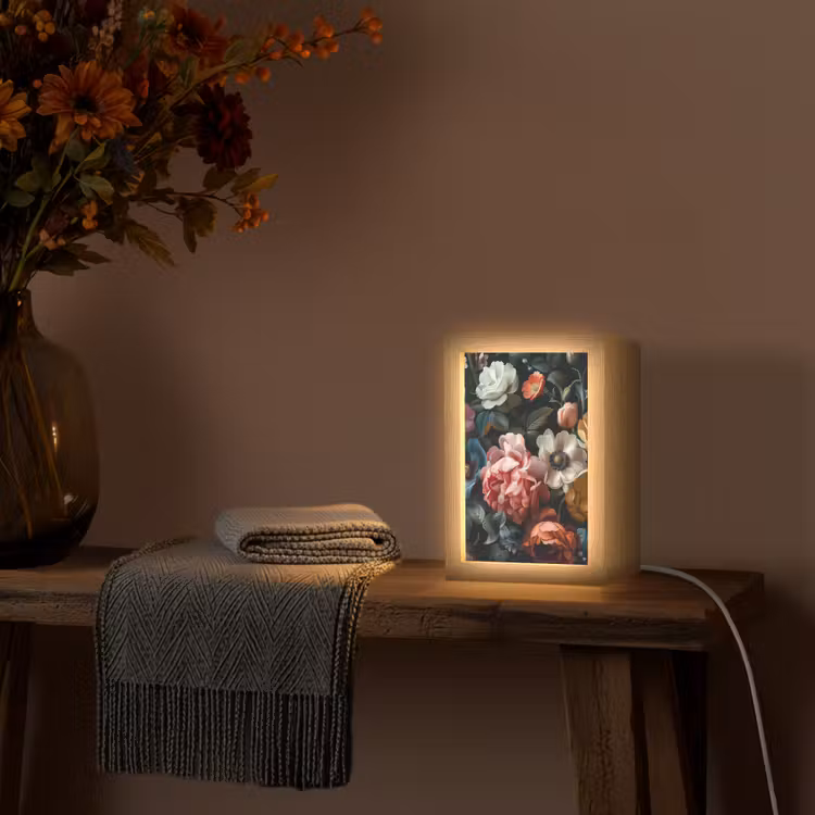 Vintage - Kleurrijk - Bloemen - Modern Light Box met kabel (Tafellamp) klein -sfeer4