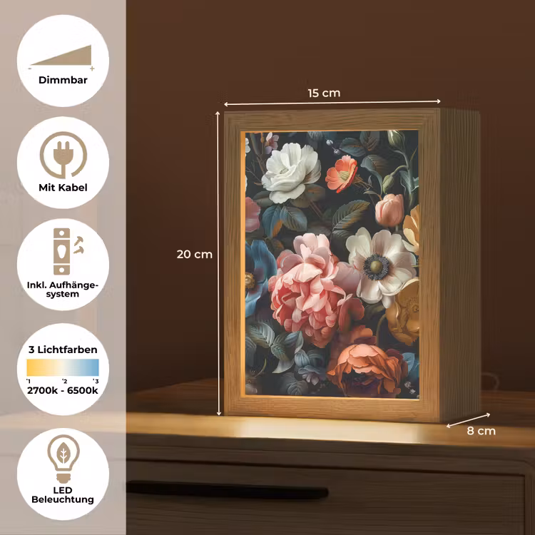 Vintage - Kleurrijk - Bloemen - Modern Light Box met kabel (Tafellamp) klein -USP_DE