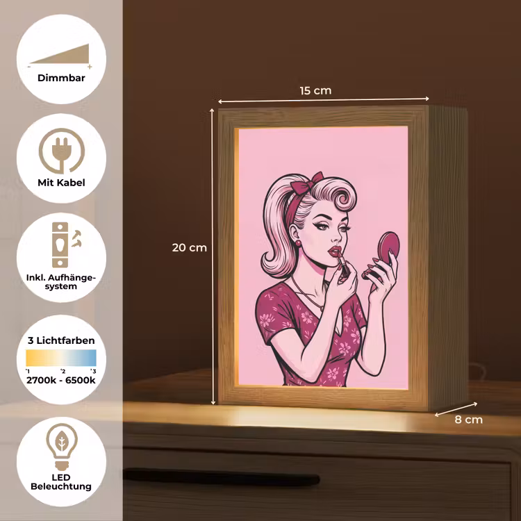 Vintage - Vrouw - Roze Light Box met kabel (Tafellamp) klein -USP_DE