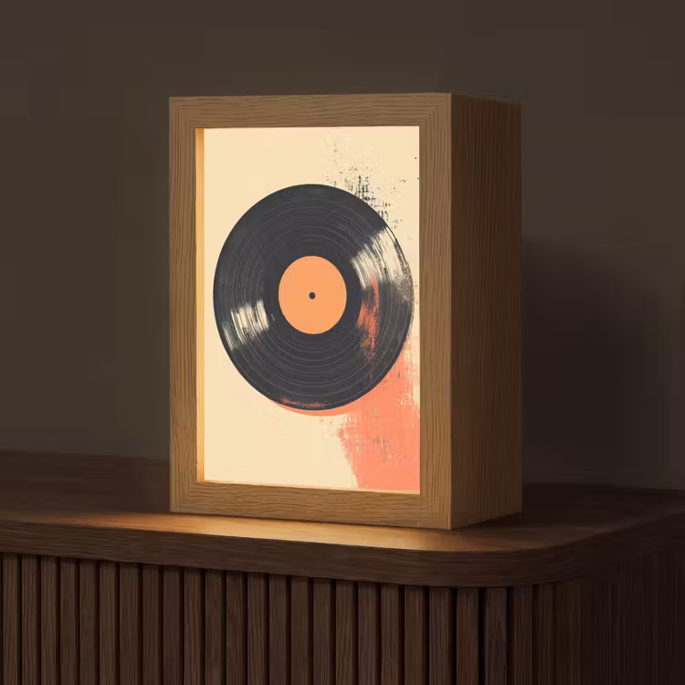 Vinylplaat - Zwart - Verfspatten - Retro Light Box met kabel (Tafellamp) klein -z3d_website