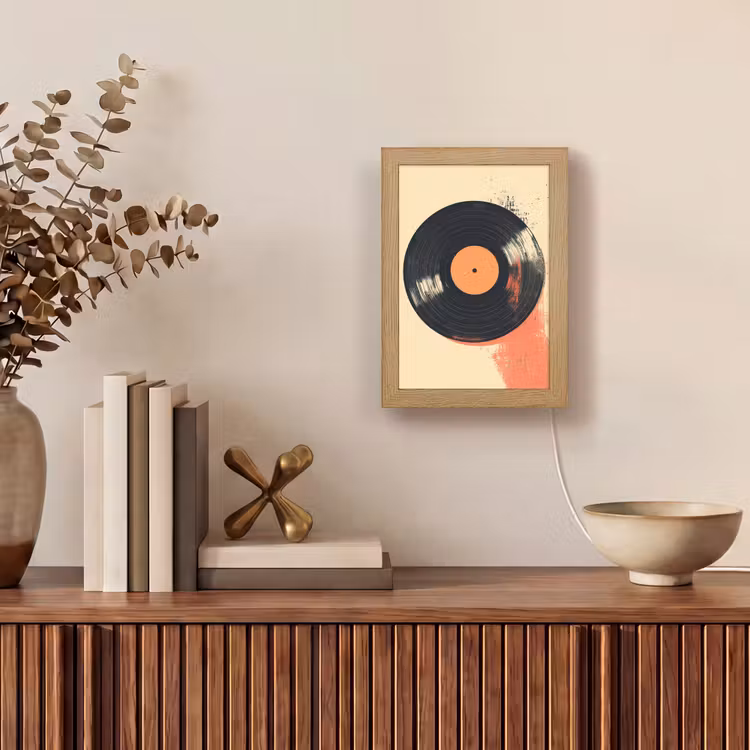 Vinylplaat - Zwart - Verfspatten - Retro Light Box met kabel (Tafellamp) klein -sfeer2