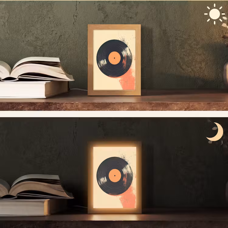 Vinylplaat - Zwart - Verfspatten - Retro Light Box met kabel (Tafellamp) klein -sfeer3