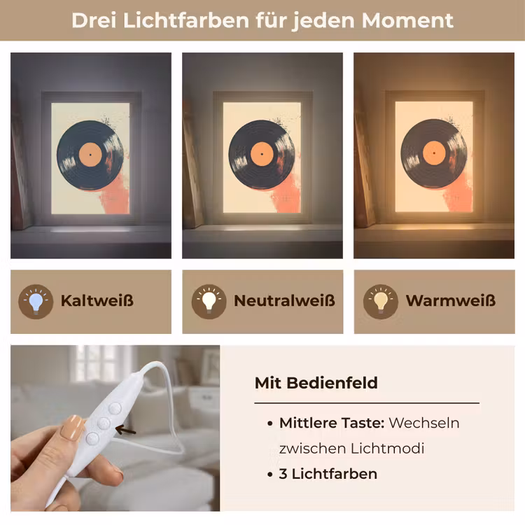 Vinylplaat - Zwart - Verfspatten - Retro Light Box met kabel (Tafellamp) klein -USP_lichtkleurDE