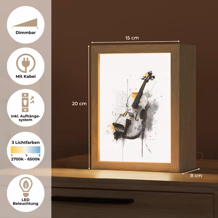 Viool - Oranje - Zwart - Penseelstreken Light Box met kabel (Tafellamp) klein -USP_DE
