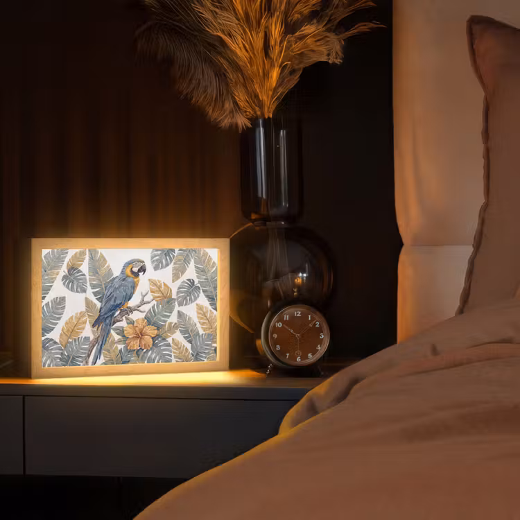 Vogel - Tak - Natuur - Mozaïek - Blauw Light Box met kabel (Tafellamp) klein -sfeer1