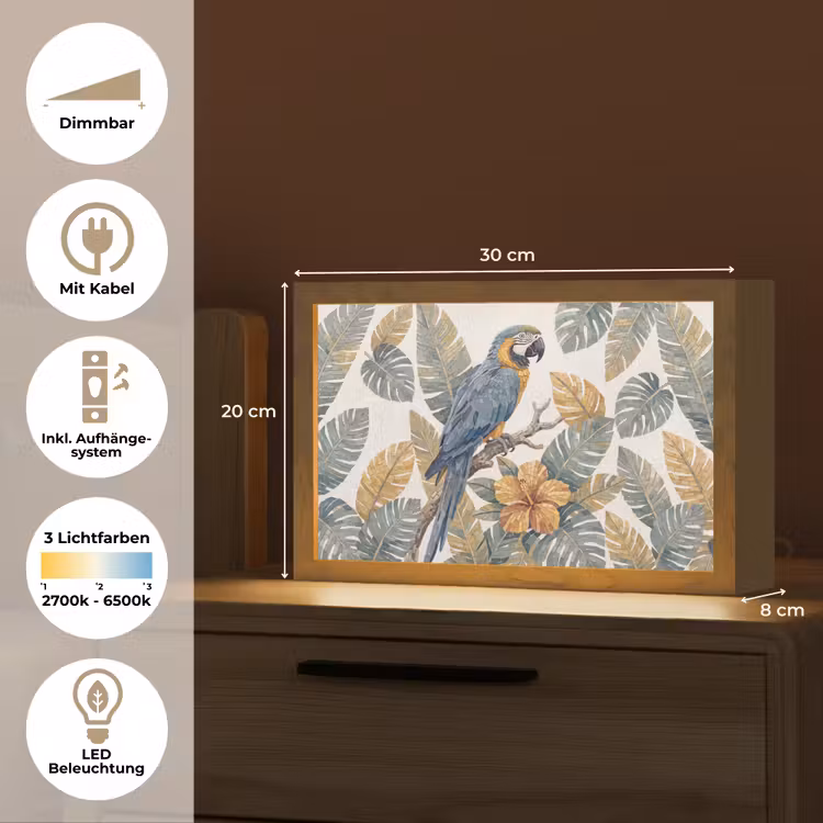 Vogel - Tak - Natuur - Mozaïek - Blauw Light Box met kabel (Tafellamp) klein -USP_DE