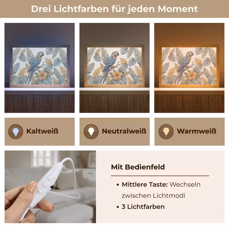 Vogel - Tak - Natuur - Mozaïek - Blauw Light Box met kabel (Tafellamp) klein -USP_lichtkleurDE