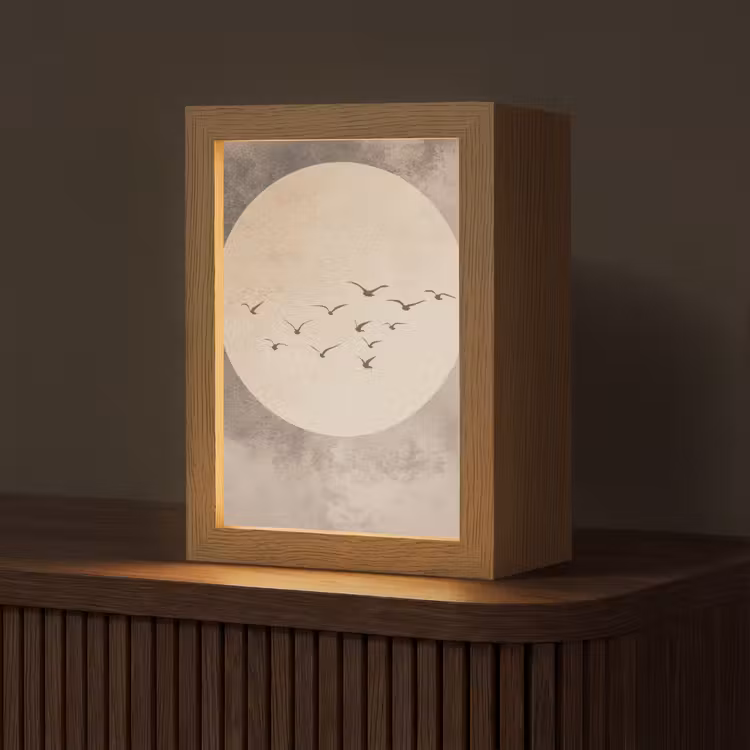 Vogel - Beige - Japandi Light Box met kabel (Tafellamp) klein -z3d_website