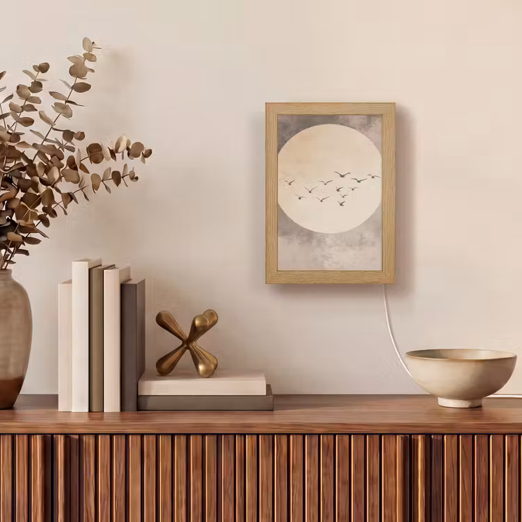Vogel - Beige - Japandi Light Box met kabel (Tafellamp) klein -sfeer2
