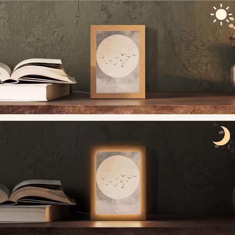 Vogel - Beige - Japandi Light Box met kabel (Tafellamp) klein -sfeer3