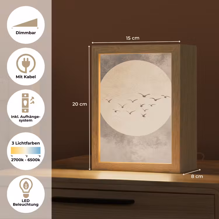Vogel - Beige - Japandi Light Box met kabel (Tafellamp) klein -USP_DE