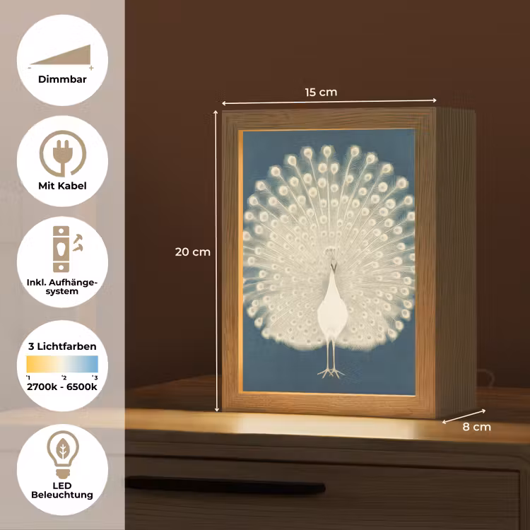 Vogel - Blauw - Vintage Light Box met kabel (Tafellamp) klein -USP_DE