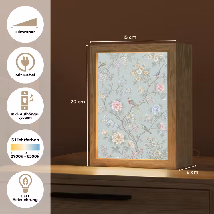 Vogel - Bloemen - Kleurrijk Light Box met kabel (Tafellamp) klein -USP_DE