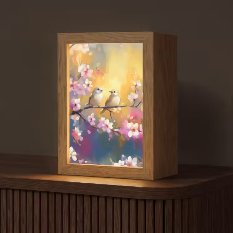 Vogels - Bloemen - Roze Light Box met kabel (Tafellamp) klein -z3d_website