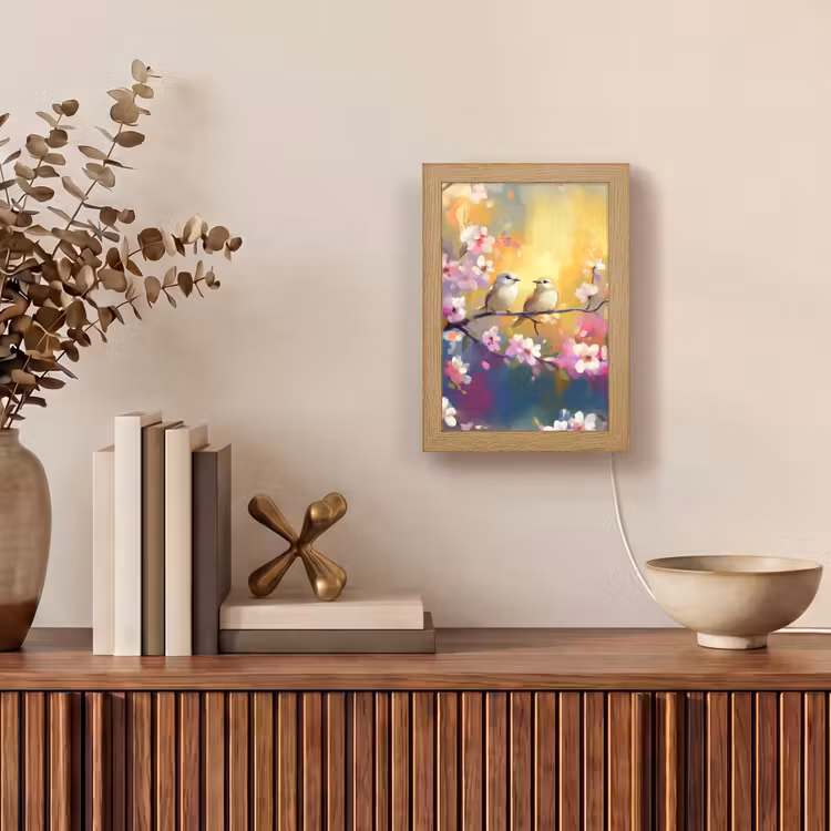 Vogels - Bloemen - Roze Light Box met kabel (Tafellamp) klein -sfeer2